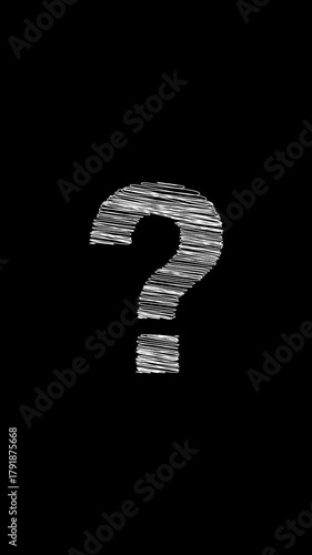 animation of Question mark in doodle style on a black screen. concept of confusion vertical motion video