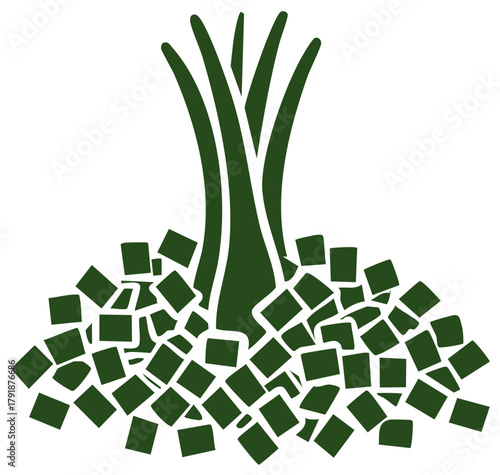 Simple vector icon of fresh chopped chives or green onions with whole stalks for cooking and garnish