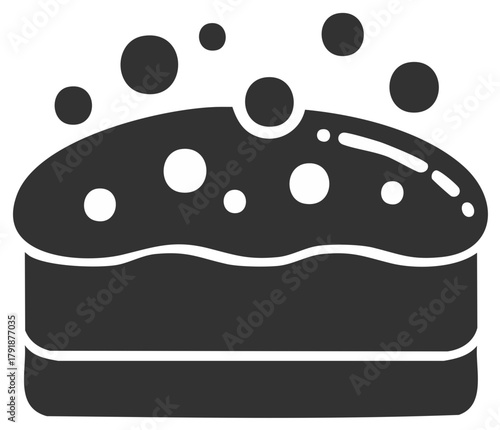 Sponge with bubbles silhouette representing cleaning, washing, housework and hygiene in solid dark grey color. Simple and clean.