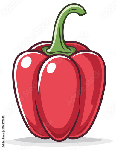 Shiny Red Bell Pepper Vector Illustration Fresh Ripe Whole Capsicum Vegetable Graphic