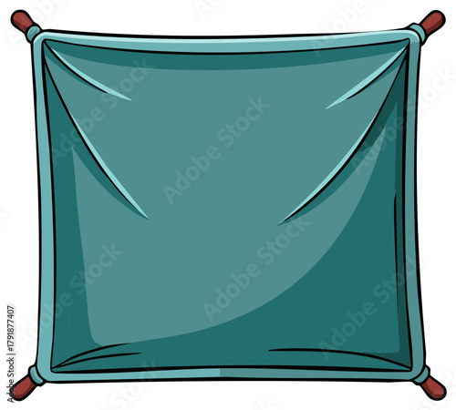 Blank Teal Fabric Banner Held Taut by Wooden Poles Empty Square Sign Space