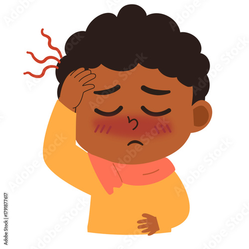 Illustration of Boy Feeling Sick with Headache