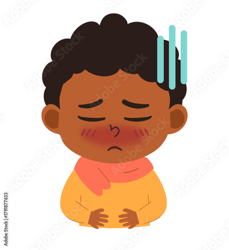 Illustration of Boy Feeling Sick with Fever