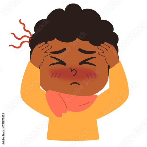 Illustration of Boy Feeling Sick with Headache