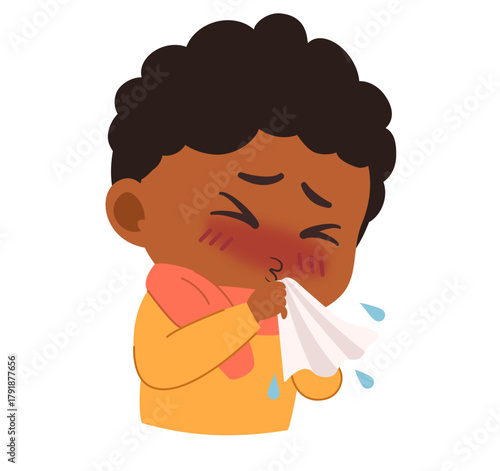 Illustration of Boy Sneezing with Cold or Flu