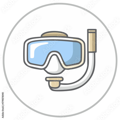 Simple flat design vector icon of a snorkeling mask and tube for summer swimming and diving activities