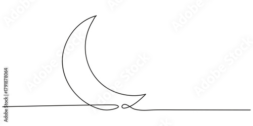 Star with moon continuous one line drawing, Ramadan Kareem banner in simple linear style.