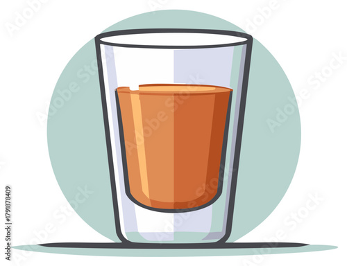 Refreshing orange juice or amber colored beverage served in a tall clear glass with a light green circular background.