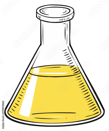 Flask with Yellow Fluid for Experiments or Medical Research in Lab