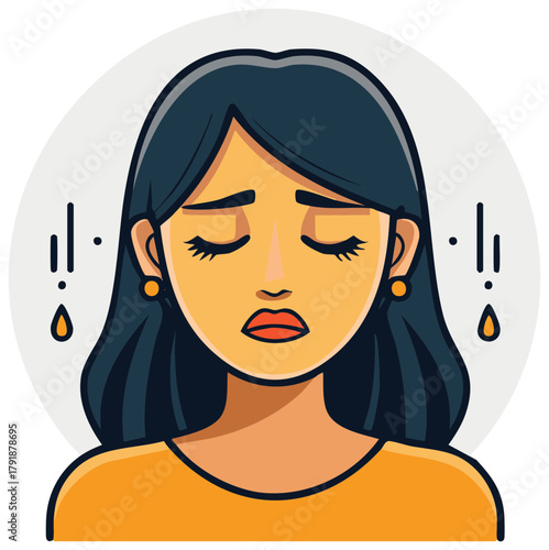 Cartoon illustration of a sad woman with tears depicting sadness or depression
