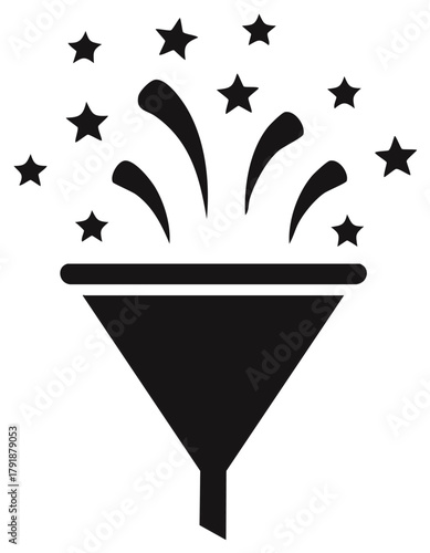 Funnel with Stars Icon: Filtration, Celebration, Filtering, Analysis, Processing