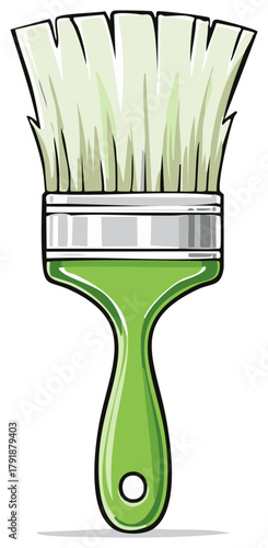 Green Paintbrush with White Bristles, Art Supplies, Painting Tool, Renovation