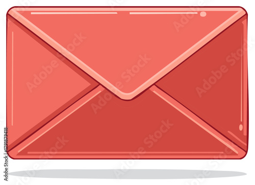 Vibrant Coral Red Envelope with Sharp Geometric Folds and Subtle Shading