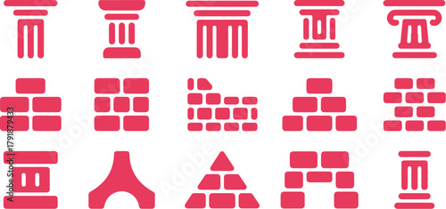 Vector icon set of columns for business and decoration design