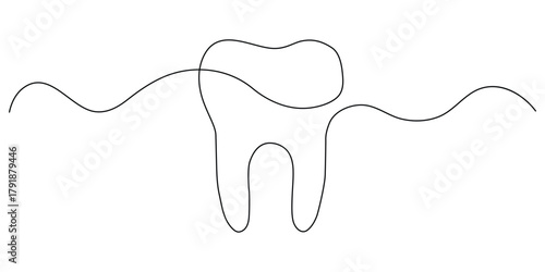 Tooth icon  continuous one line drawing minimalist dental vector design.