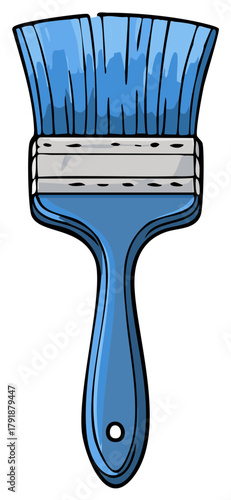 Bold cartoon illustration of a single blue paintbrush tool for painting and decoration