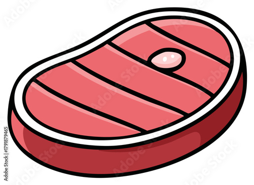 Illustration of a Raw Steak Cut with Marbling and Fat Cap