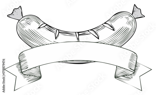 Delicious Sausage Illustration with Ribbon Banner Graphic Food Menu Element Design