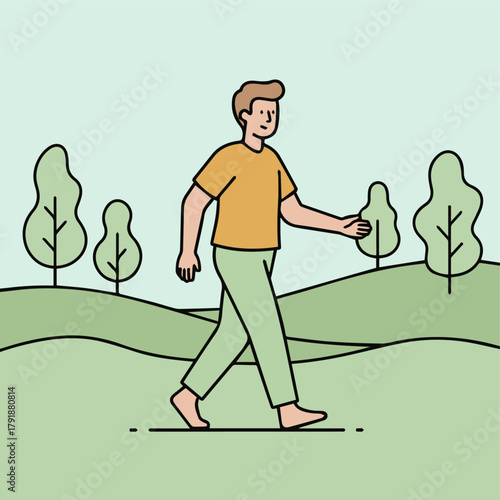 Soft Walk in Nature

A minimalist figure walking with an easy stride, arms swinging lightly, bold thick outline conveying ease and presence.