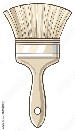 Paintbrush Illustration with Tan Handle and White Bristles for Art and Craft Projects