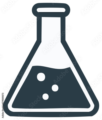 Erlenmeyer flask icon with bubbling liquid science experiment concept illustration