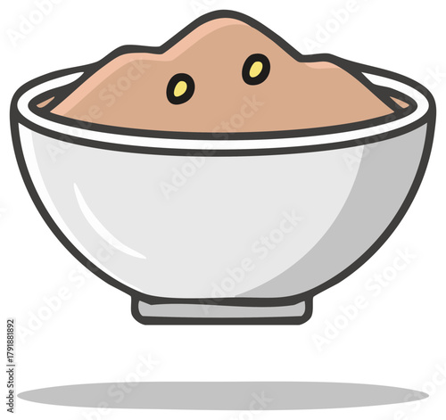Cartoon illustration of a bowl of oatmeal porridge or mashed potatoes