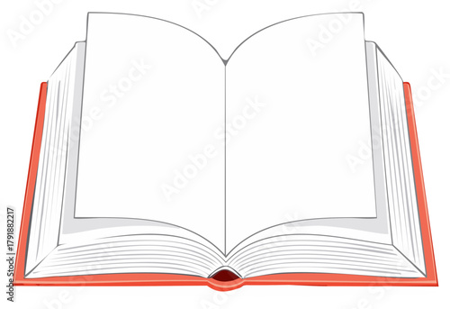 Open hardback book with blank white pages and red cover for writing or drawing