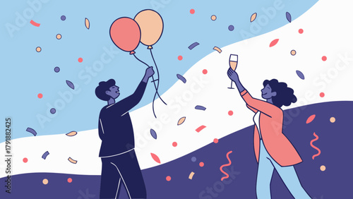 Celebrate event with balloons and champagne illustration for party and special occasion celebration design