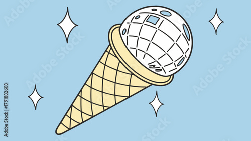 Ice cream disco ball vector illustration, dessert party, fun food design, summer treat, light and bright art