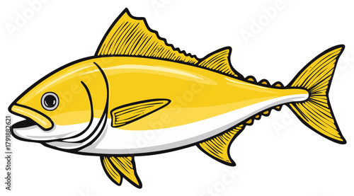 Yellow fish illustration. Cartoon style image of marine animal with fins and tail.