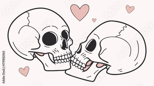 Skull love valentine graphic design kissing skulls with hearts for valentine's day clip art vector
