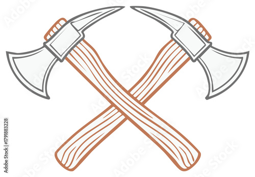 Two crossed firefighter pickaxes with wooden handles vector illustration graphic symbol for power strength