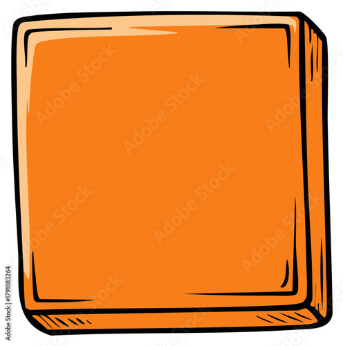 Simple orange square block object with hand drawn outline and shading