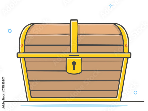 Stylized Wooden Treasure Chest with Golden Straps and Keyhole Lock Icon