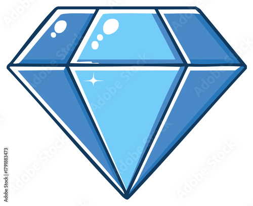 Stylized Blue Diamond Gemstone with Sparkle Effect and Reflections