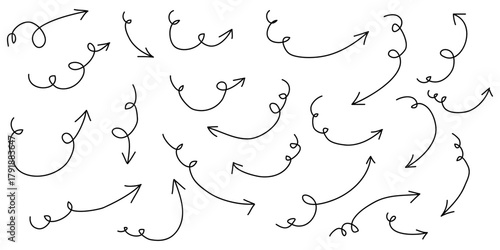 Doodle Arrows icons Set. hand drawn arrow icon with various directions. isolated on a white background