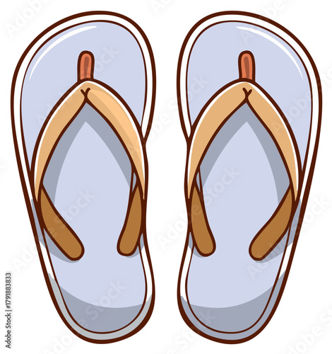 Pair of cartoon style flip flops on a white background illustration.