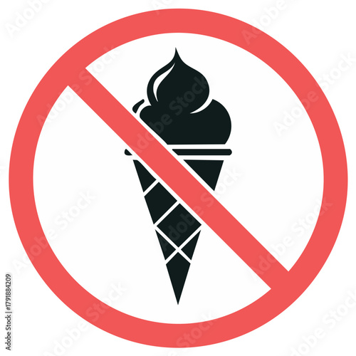 No ice cream allowed sign prohibition warning symbol for sweet treats restriction or diet