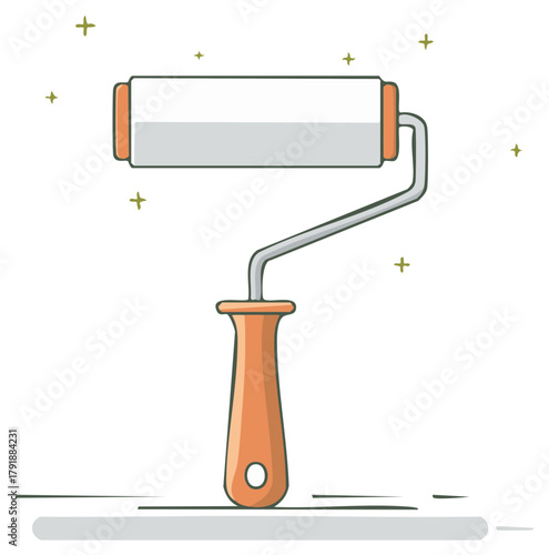 Orange handled paint roller with a clean white roller ready for painting projects