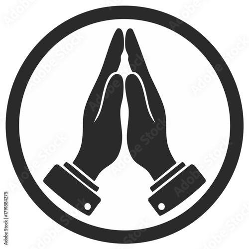 Black Hands Praying Symbol Inside Circle Religious Gesture of Faith and Hope