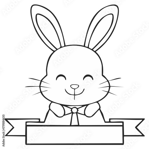 Cute Rabbit in Formal Attire with Blank Ribbon Banner Illustration