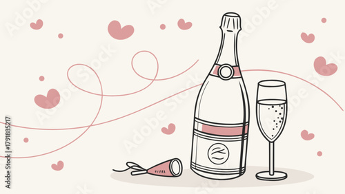 Celebrate special occasions with champagne bottle and glass vector art design for wedding and anniversary day
