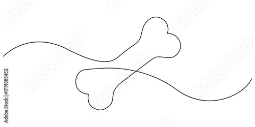Dog bone continuous one line drawing minimalist style illustration.