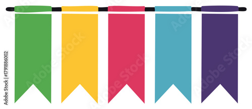 Festive colorful party banner flags hanging on a string illustration
