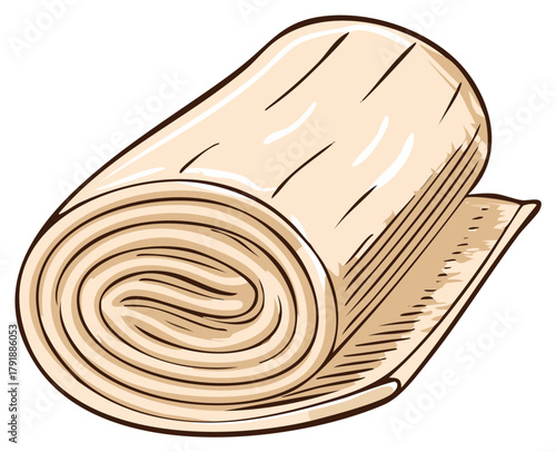 Rolled Beige Fabric Cloth or Textile, Isolated Artistic Vector Illustration
