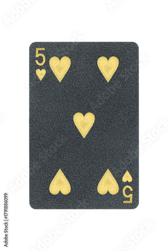 black playing card 5 hearts isolated from background