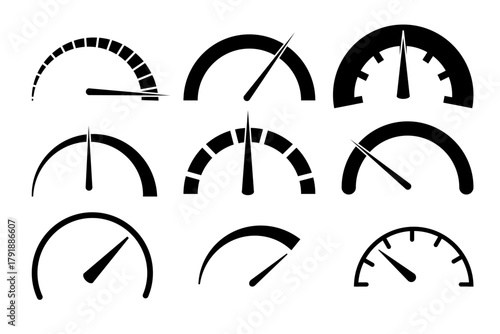 vector car speedometer, tachometer, odometer set, speed gauges, clipart isolated on transparent background. 
