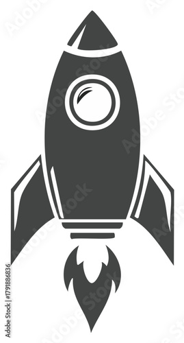Simple rocket ship launching vector graphic icon for startup business and technology concepts