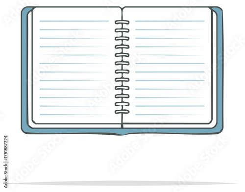 Open lined notebook with spiral binding ready for notes and writing