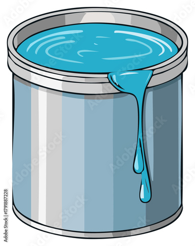 Open Paint Can with Dripping Blue Paint Color for Arts Crafts or Home Improvement Projects